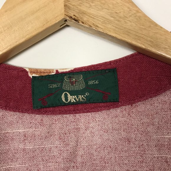 Vintage orvis vest red floral button front cotton linen blend women’s medium - Picture 3 of 5